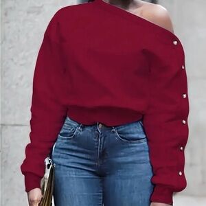 New One-Shoulder Button Detail Sweatshirt XL